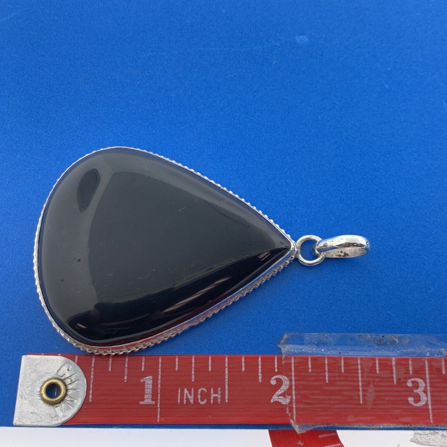 Stunning Sterling Silver 925 Cabochon Wide Onyx Teardrop Dangle Pendant