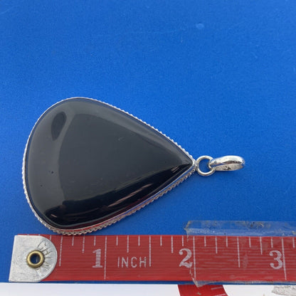 Stunning Sterling Silver 925 Cabochon Wide Onyx Teardrop Dangle Pendant