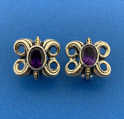 Lagos Caviar 925 Sterling Silver 18K Gold Amethyst Butterfly Omega Back Earrings