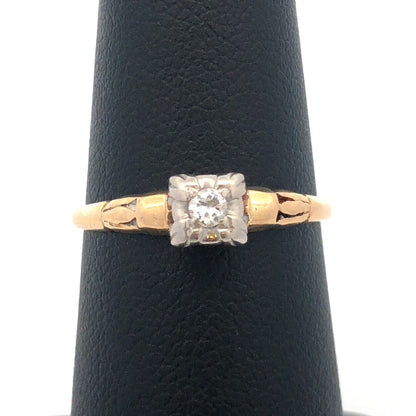Art Nouveau Art Deco King Cut 14K Yellow Gold Diamond Solitaire Engagement Ring