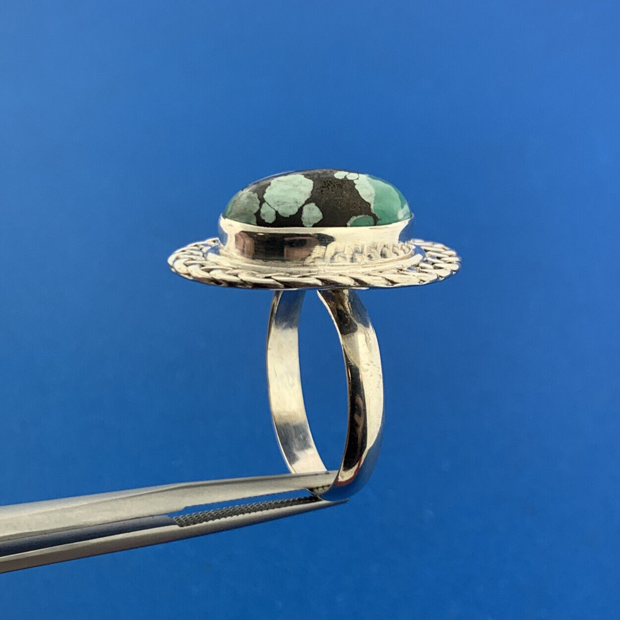925 Sterling Silver Green Black  African Turquoise Statement Dome Ring