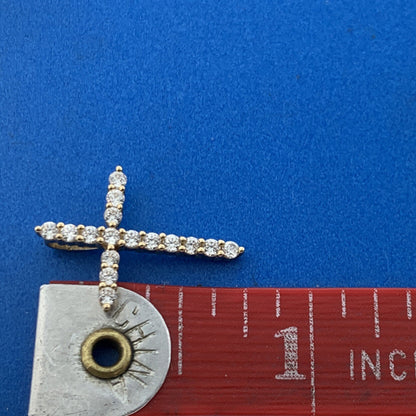 Designer Mexico 14K Yellow Gold CZ Cross Religious Communion Easter Pendant