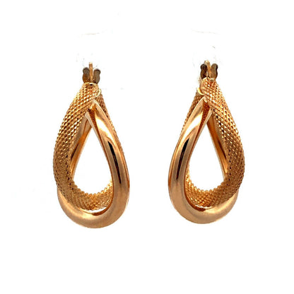 Designer Milor Italy 14K Yellow Gold Snake Skin Textured Double Hoop Earrings