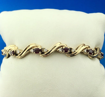 Designer 14K Yellow Gold Ruby Diamond Accented Statement Tennis Bracelet