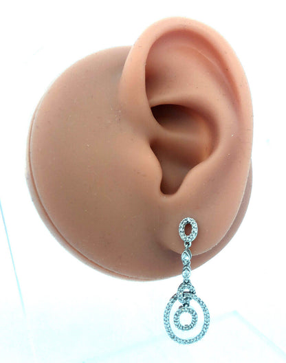 Designer ZMR 14K White Gold Pave Diamond Circle Drop Dangle Earrings