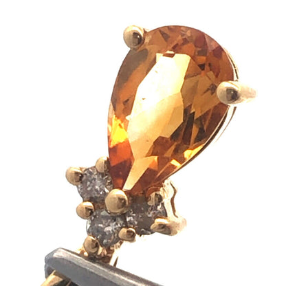 Gorgeous 14k Yellow Gold Pear Cut Citrine Round Cut Diamond Accent Pendant