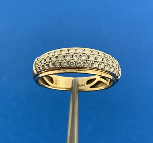 Designer EA 14K Yellow Gold Pave Diamond Anniversary Eternity Wedding Band Ring