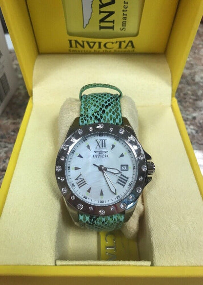 Invicta Women's Angel Quartz Stainless Steel Watch Model 18351 Green Leather