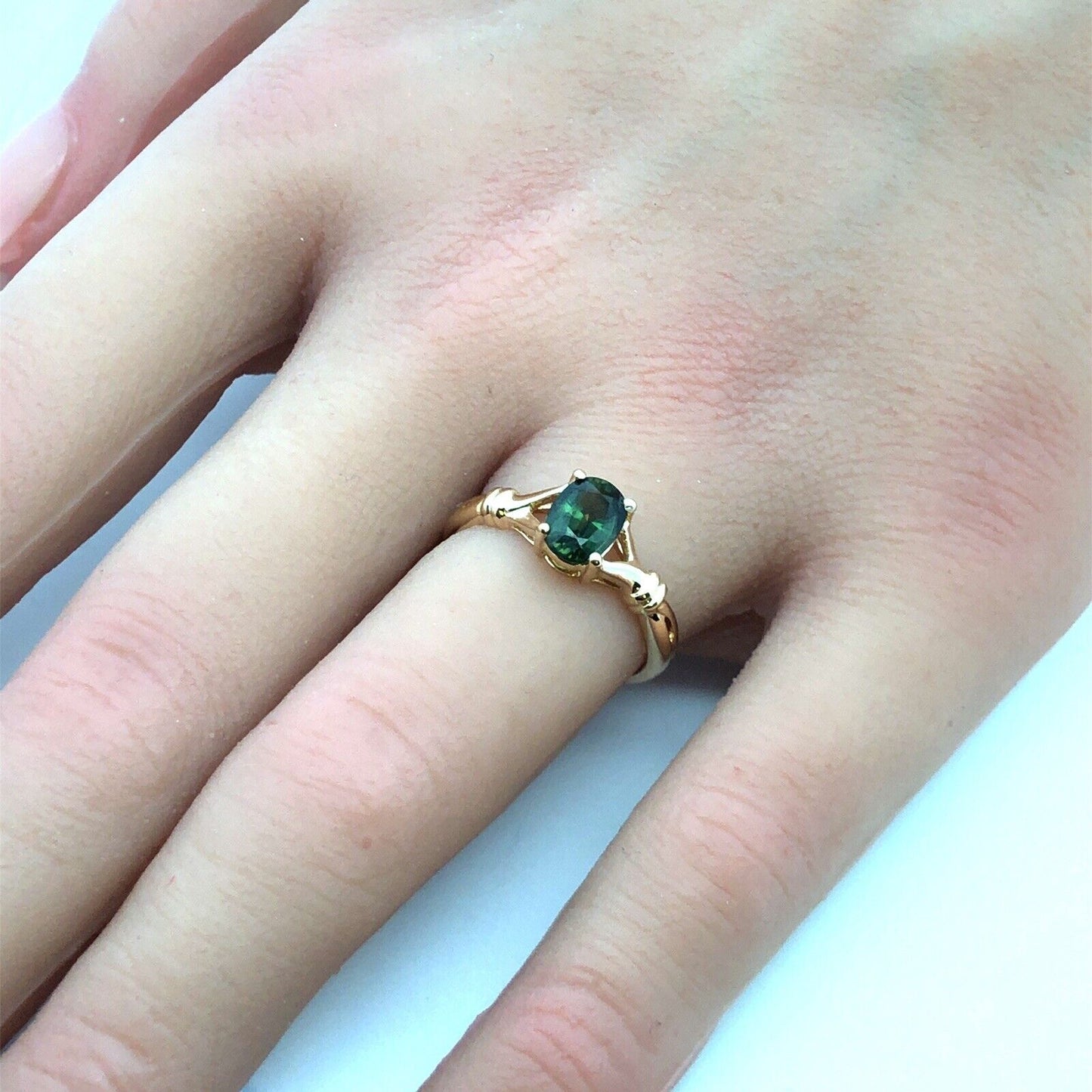 Designer 14K Yellow Gold Oval Green Tourmaline Solitaire  Anniversary Ring