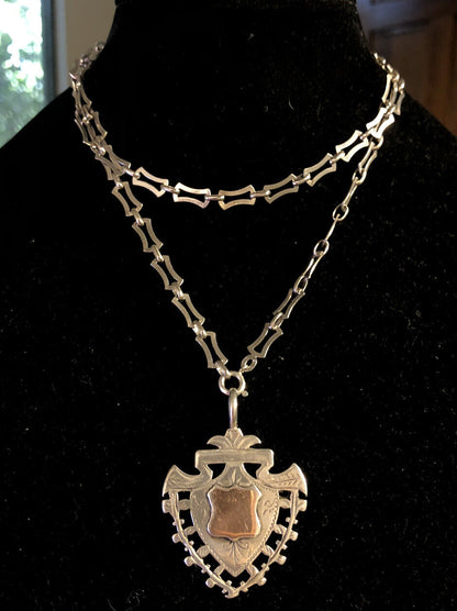 Antique 925 Sterling Silver Engravable Coat Of Arms Shield Pendant Necklace