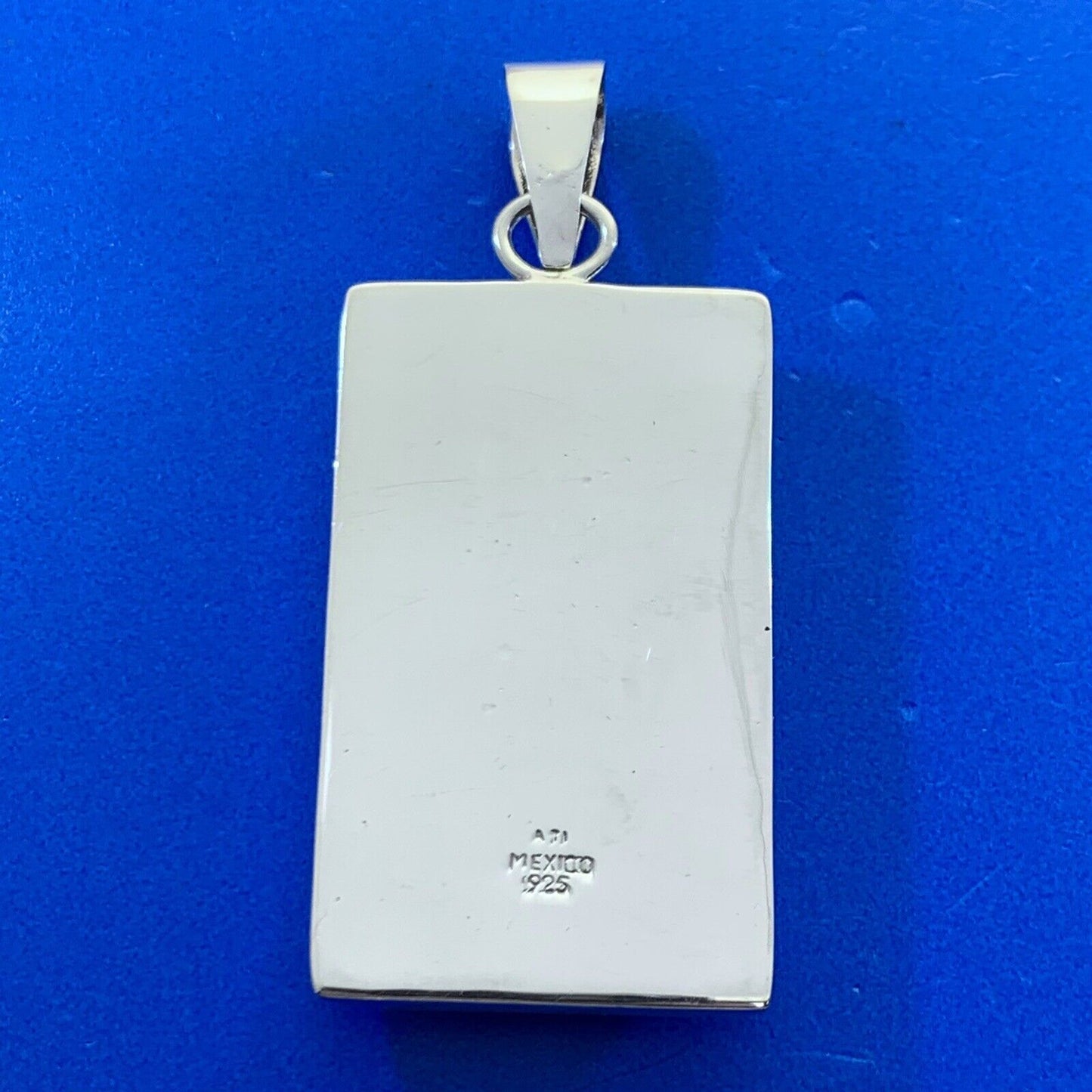 Designer ATI Mexico 925 Sterling Silver Black Enamel Rectangle Statement Pendant