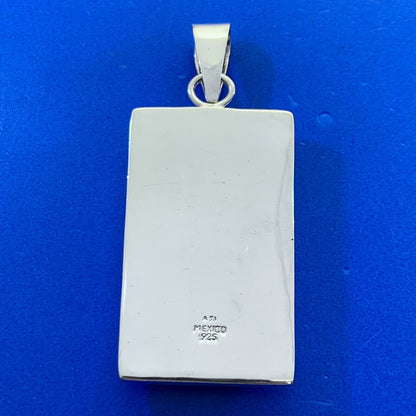 Designer ATI Mexico 925 Sterling Silver Black Enamel Rectangle Statement Pendant