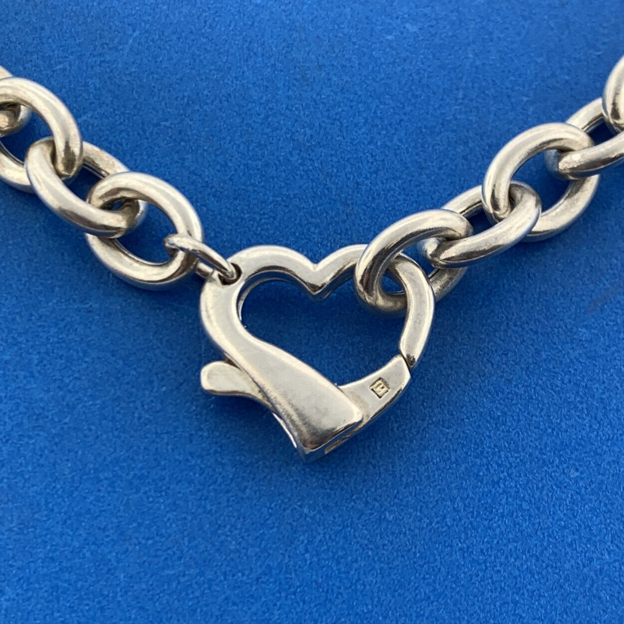 Designer Italian Sterling Silver 925 Oval Link Open Heart 15" Chain Necklace