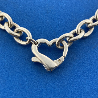 Designer Italian Sterling Silver 925 Oval Link Open Heart 15" Chain Necklace