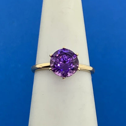Designer 10K Yellow Gold Purple Sapphire Solitaire Ring