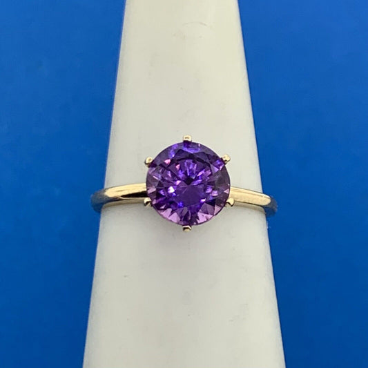 Designer 10K Yellow Gold Purple Sapphire Solitaire Ring