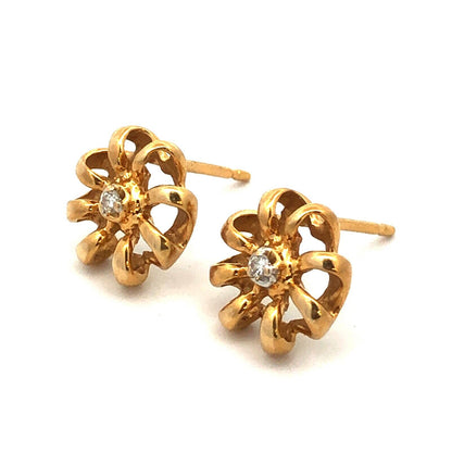 Designer 14K Yellow Gold Diamond Accented Floral Stud Earrings