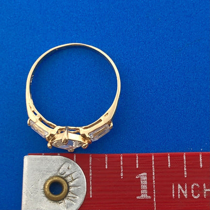 Gorgeous 14k Yellow Gold Princess Baguette Tapered Cut Sparkling CZ Ring Size 7