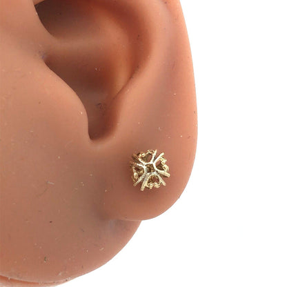 Estate 14K Yellow Gold Textured Open Work Dome Ball Stud Earrings