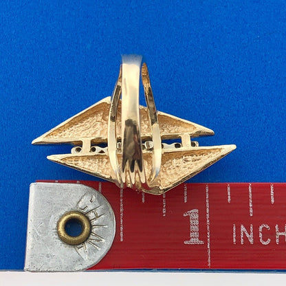 Designer Modernist 14k Yellow Gold Round Diamond Emerald Twin Triangle Ring