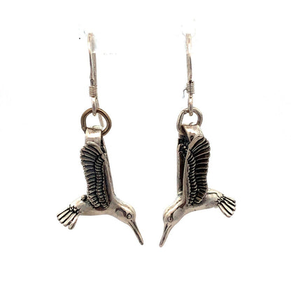 Vintage Designer 925 Sterling Silver 3D Hummingbird Drop Dangle Hook Earrings