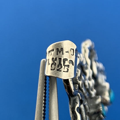 Taxco Mexico Designer Sterling Silver 925 Turquoise Coral Clover Cross Pendant