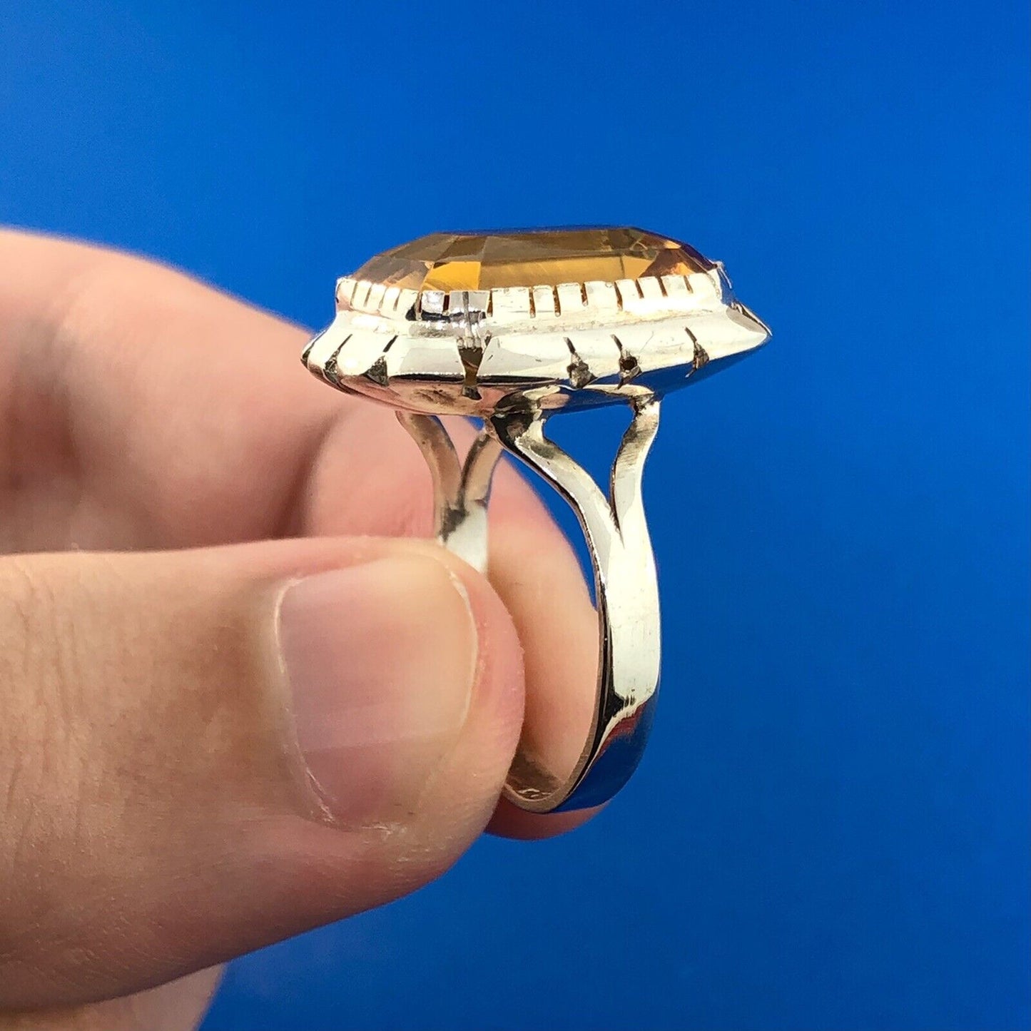 Designer 925 Sterling Silver Rectangle Orange Cubic Zirconia CZ Solitaire Ring