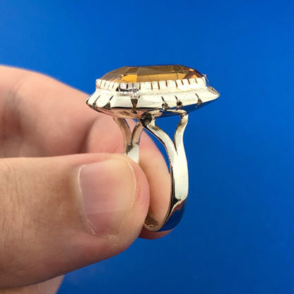 Designer 925 Sterling Silver Rectangle Orange Cubic Zirconia CZ Solitaire Ring