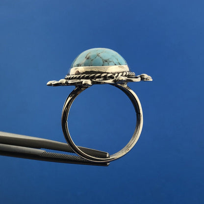 Taxco Mexican Designer LM Sterling Silver 925 Sky Blue Art Resin Ring Size 6.25