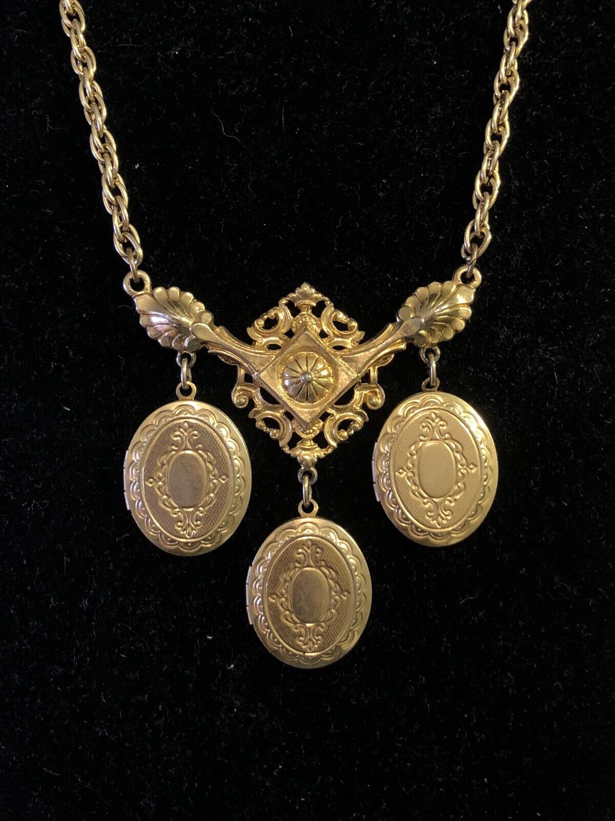 Arthur Pepper Mid Century Gold Tone Oval Locket Double Chain Statement Necklace