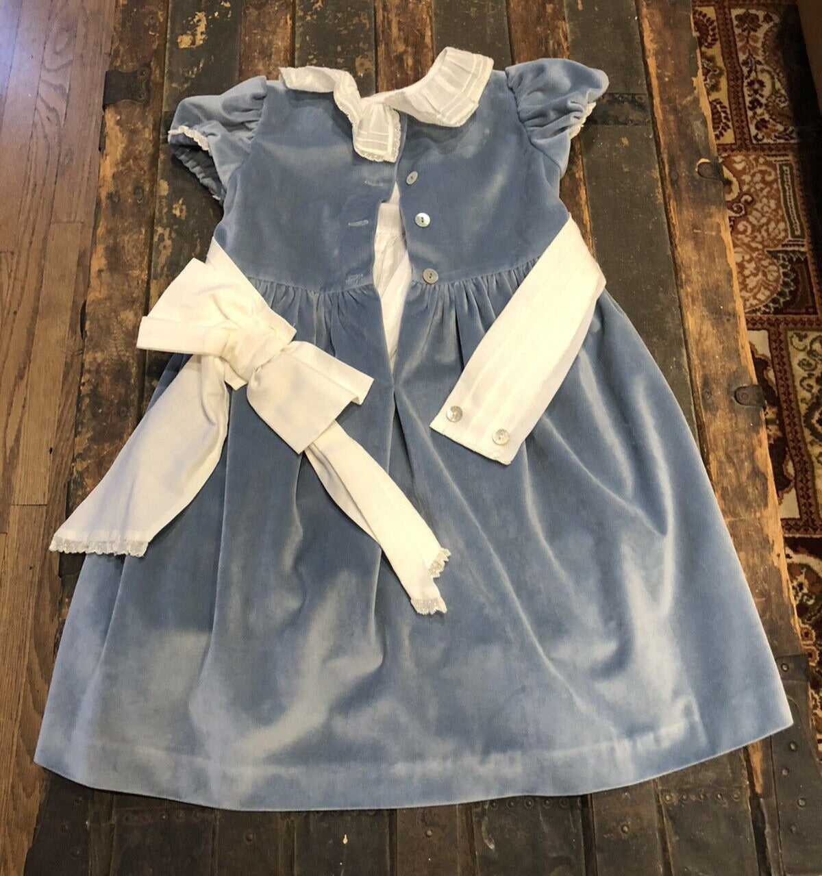 Sal & Pimenta Brushed 100% Cotton Velour Smoky Blue Size 5T Girl's Lined Dress