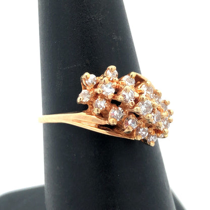 Designer 14K Yellow Gold Diamond Statement Ring Size 6.5