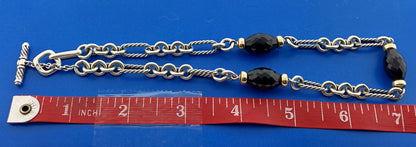 David Yurman 18K Gold Sterling Silver Black Onyx Station Statement Necklace