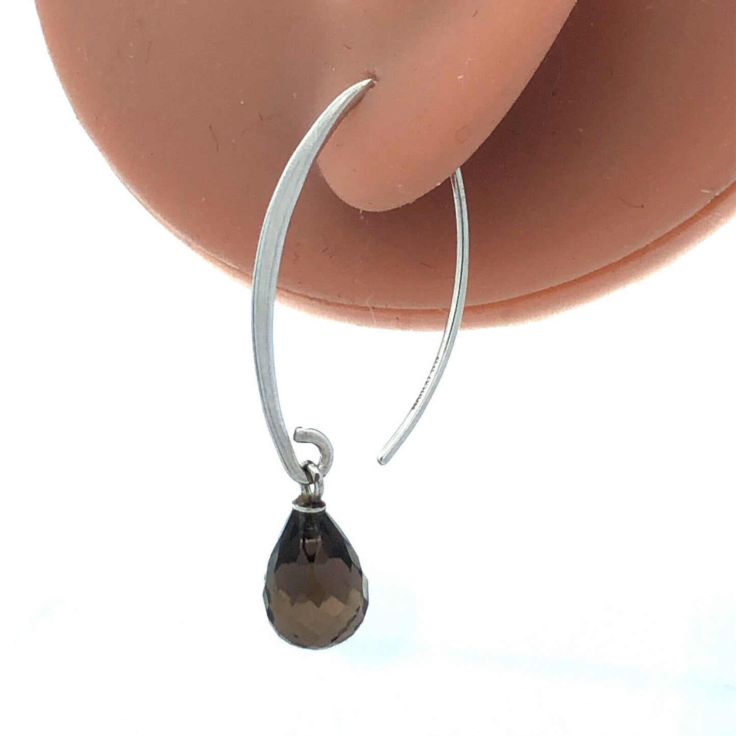 Nabco 925 Sterling Silver Teardrop Smoky Quartz Modernist Threader Earrings
