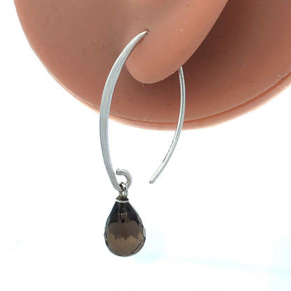 Nabco 925 Sterling Silver Teardrop Smoky Quartz Modernist Threader Earrings
