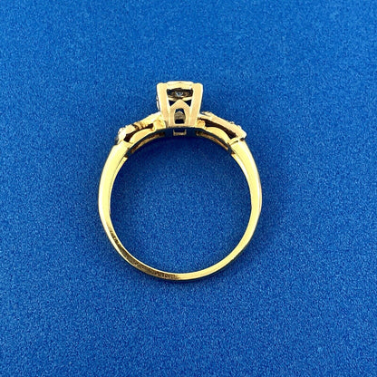 Art Deco 14K Yellow White Gold Diamond Hearts Beads Scroll Engagement Ring