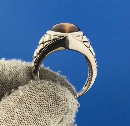 Designer SX Thailand Sterling Silver Marquise Tigers Eye Snakeskin Band Ring