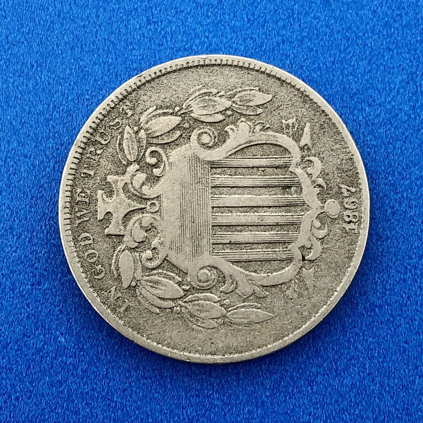 1867 P Shield Nickel Variety 2 Without Rays Better Key Philadelphia Type Coin