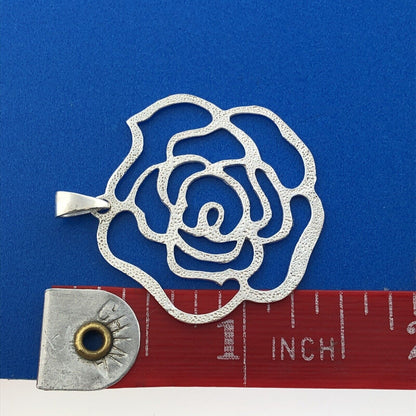Designer FAS Sterling Silver 925 Openwork Rose Flower Dangle Pendant