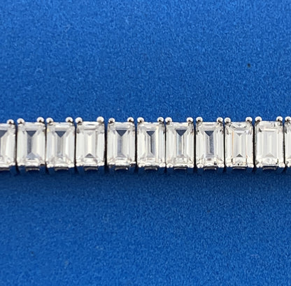 925 Sterling Silver Rectangle Cubic Zirconia Statement Tennis Bracelet