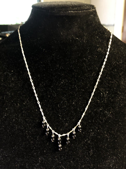 Designer PC Sterling Silver Black Onyx Hematite Bead Fancy Link Chain Necklace