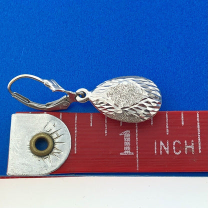 Retro SLC 14K White Gold Diamond Cut Polished Brushed Pear Drop Dangle Earrings