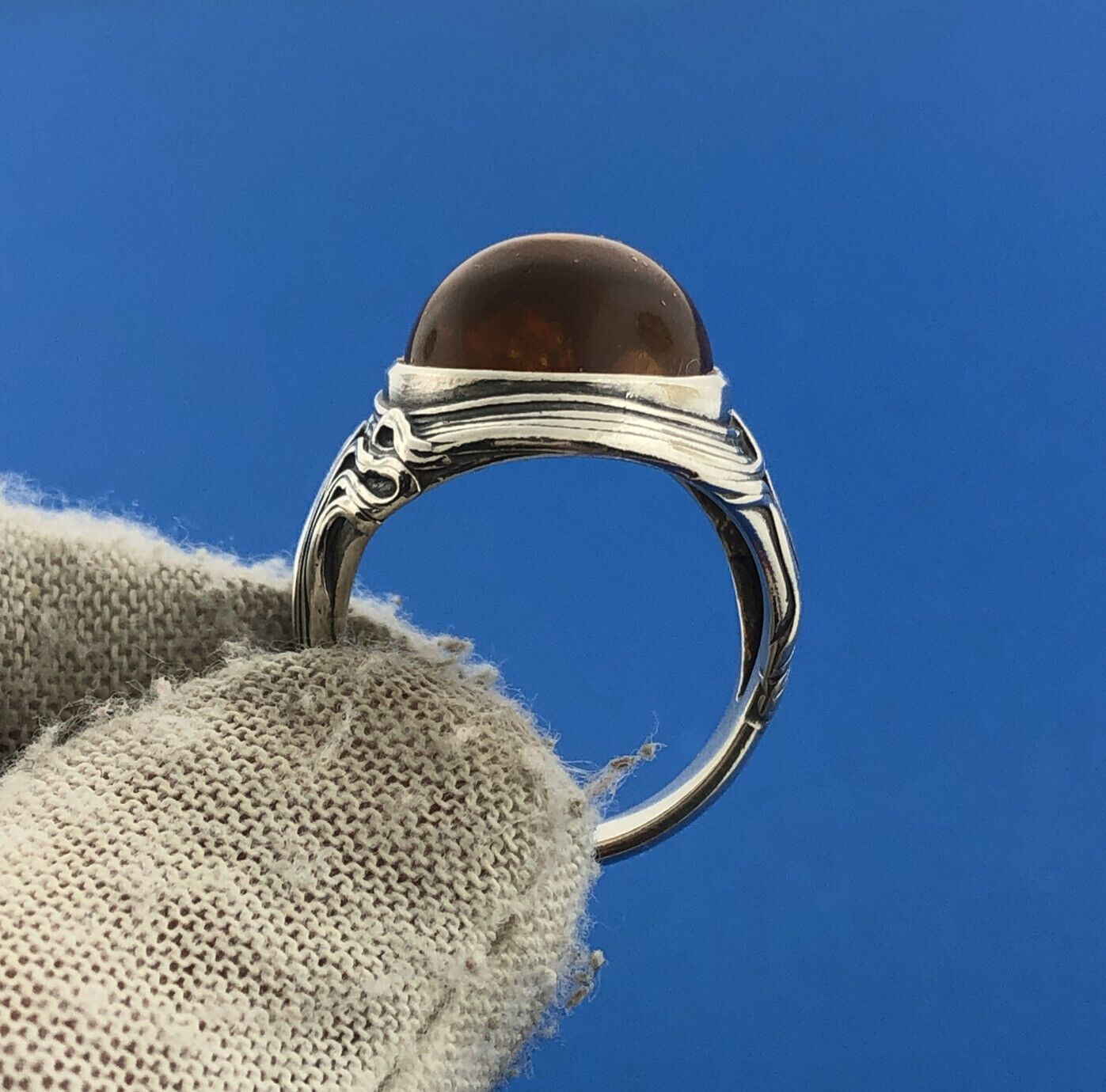 Stunning Sterling Silver 925 Cabochon Teardrop Amber Statement Ring Size 6.25