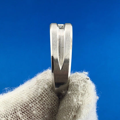 Men's 14K White Gold Diamond Solitaire Brushed Polished Incused Wedding Band