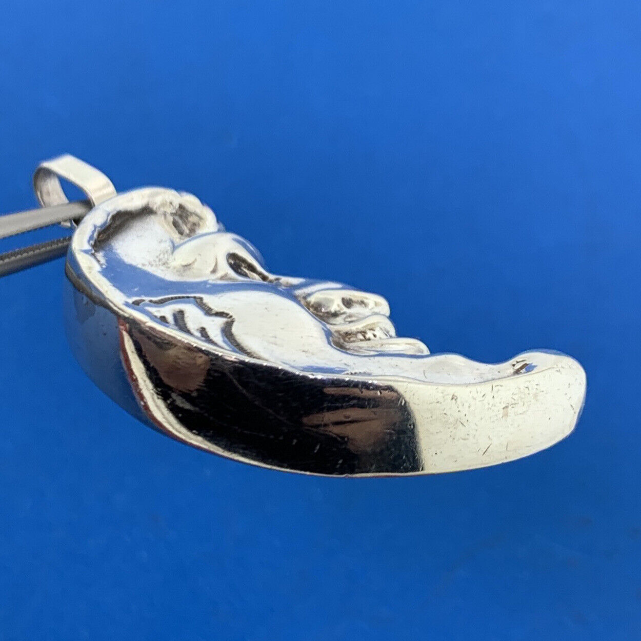 Designer 925 Sterling Silver Man In The Moon Crescent Statement Pendant