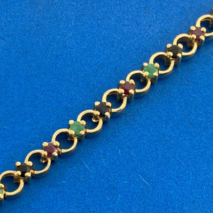 Designer 925 Sterling Silver Vermeil Sapphire Ruby Emerald Tennis Bracelet