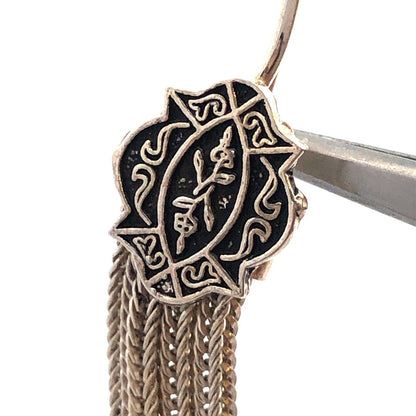 Vintage 925 Sterling Silver Floral Scroll Wheat Chain Drop Dangle Hook Earrings