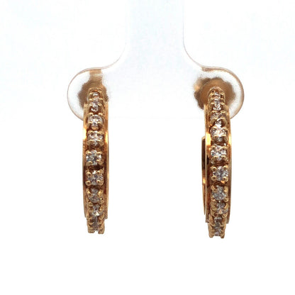 Estate 14K Yellow Gold Round Cubic Zirconia CZ 7/8" Hoop Stud Earrings