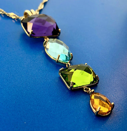 ATHRA 14K Gold Plated Purple Blue Green Orange Cubic Zirconia Drop Necklace NWT