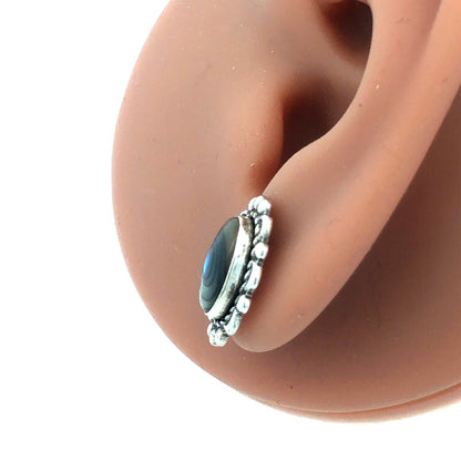 Vintage 925 Sterling Silver Oval Abalone Cabochon Beaded Scroll Stud Earrings